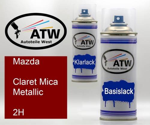 Mazda, Claret Mica Metallic, 2H: 400ml Sprühdose + 400ml Klarlack - Set, von ATW Autoteile West.